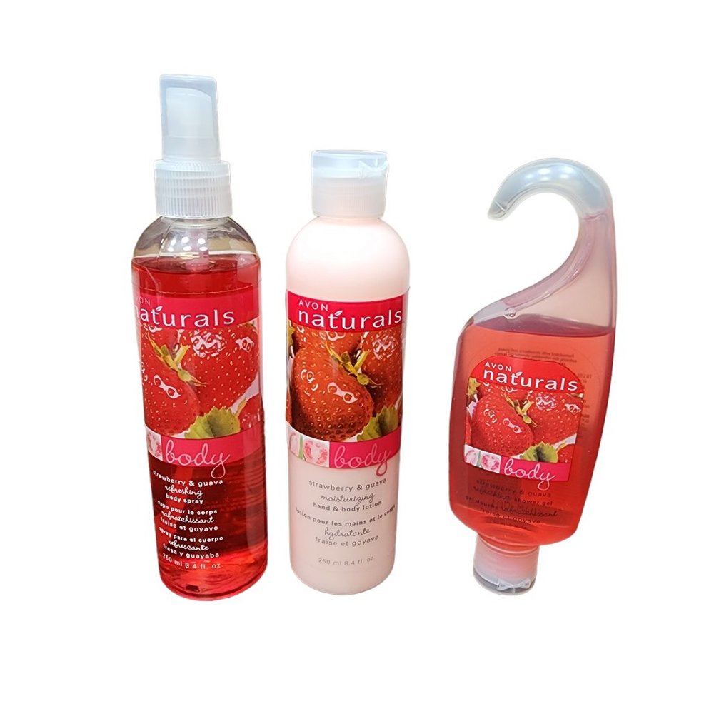 Avon Naturals - Strawberry & Guava - Shower Gel, Lotion & Body Spray - New